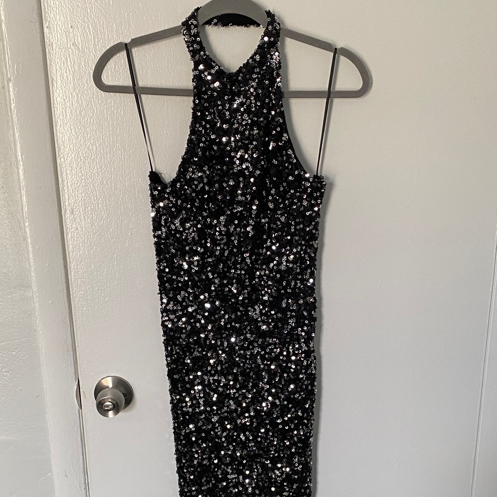 Dazzling Black Sequin Strapless Dress